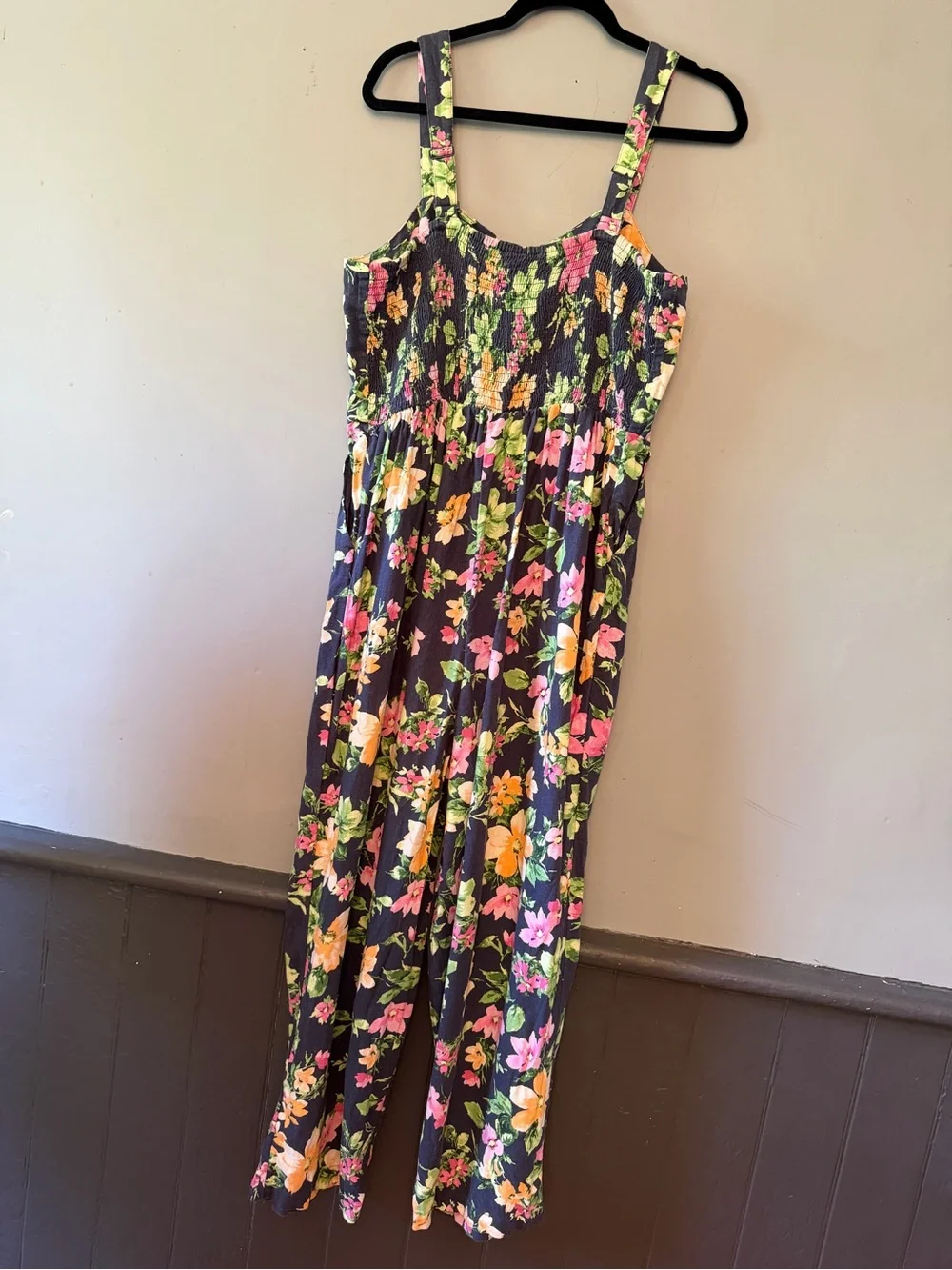 Old Navy Navy Floral Jumpsuit with Pockets